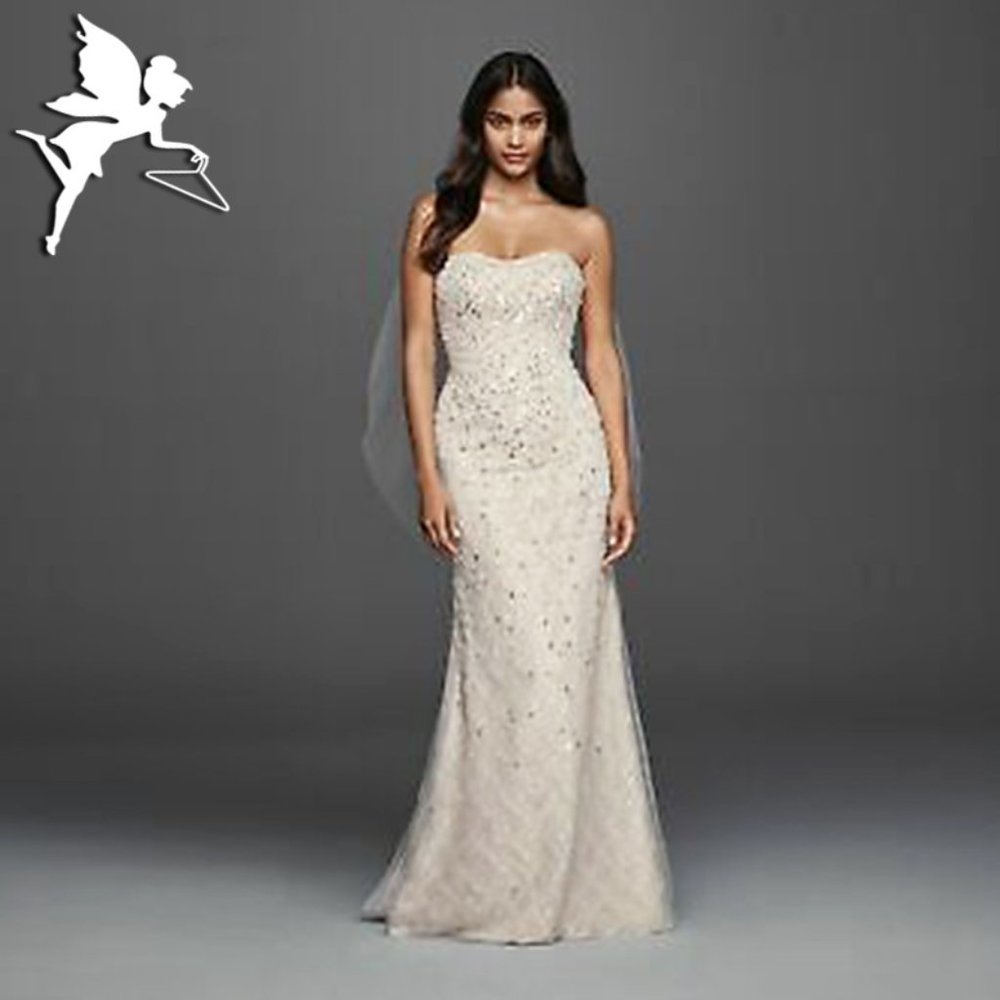 NWT GALINA SIGNATURE Strapless Mermaidcore Wedding Dress With Beaded Fri… - Picture 3 of 16